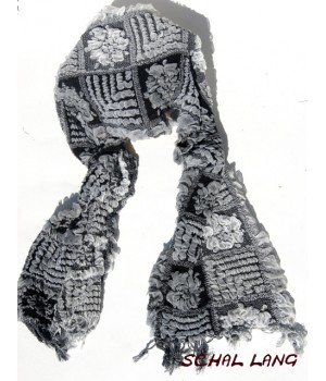 Stretch Schal flauschig weich, warm, weiß-schwarz
