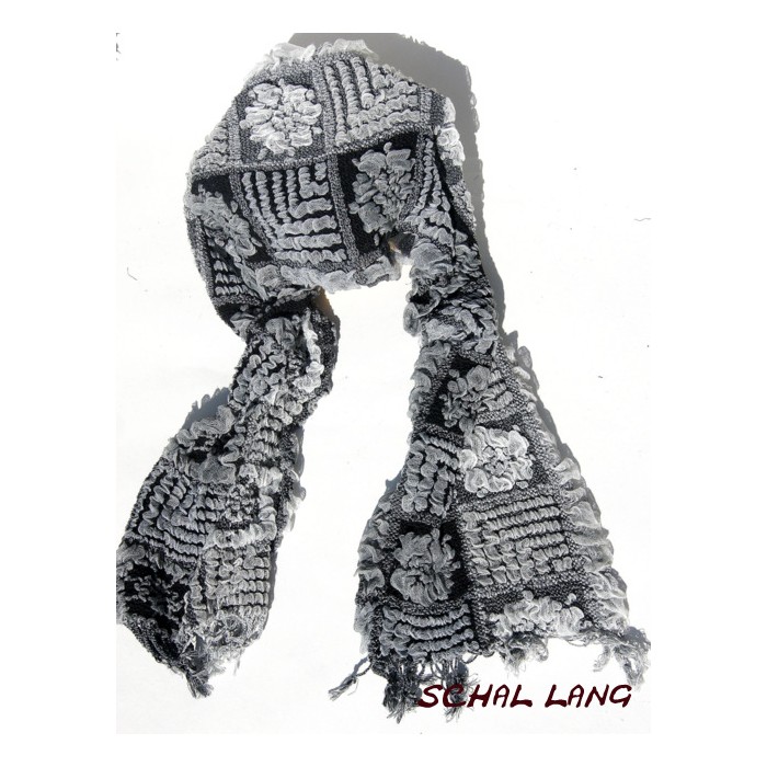 Stretch Schal flauschig weich, warm, weiß-schwarz