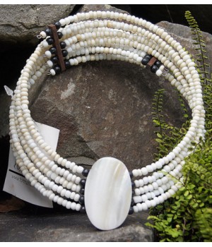 Hals Reif , weißen Perlen, Holz Perlmutt Auflage