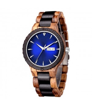 Blaue Holz Uhr, zweifarbiges Band