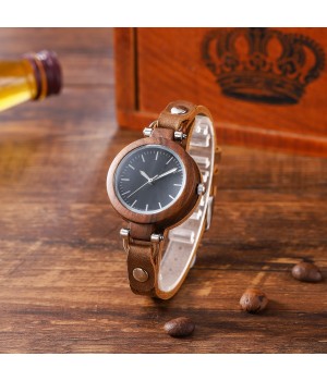 Damen Uhr, Holz mit Lederband